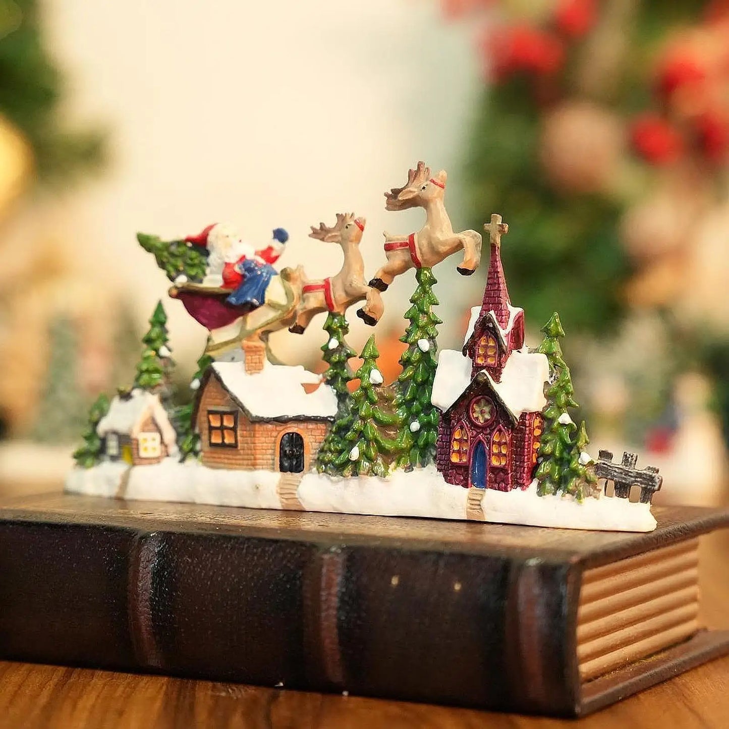 Christmas Village House Figurine Christmas Decoration for Cabinet Shelf Desk Desktop Ornament Christmas Gift Holiday Shelf