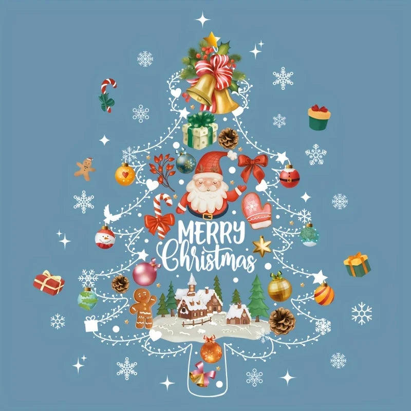 Christmas Tree Window Sticker with Merry Christmas Text Static Cling Removable Decal for Holiday Home Decor, Easy Peel & Apply
