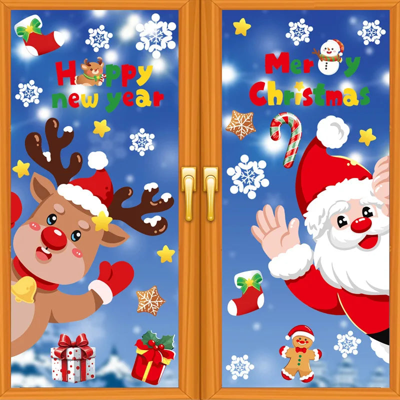 Christmas Window Stickers Merry Christmas Decorations for Home 2024 Christmas Wall Sticker Kids Room New Year Decoration 2025