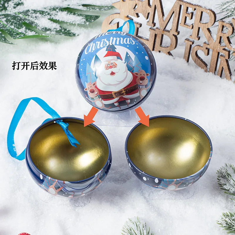 1pcs Christmas Ball Candy Box Christmas Tree Pendant Tinplate Children Spherical Gift Iron Box New Year Decoration Xmas