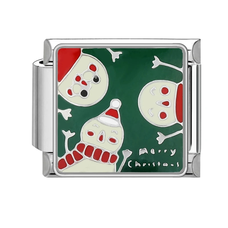 2024 Christmas Tree Santa Claus Socks Snowman Italian Charm Link Stainless Steel Fit 9mm Italian Chain Bracelet DIY Xmas Gift