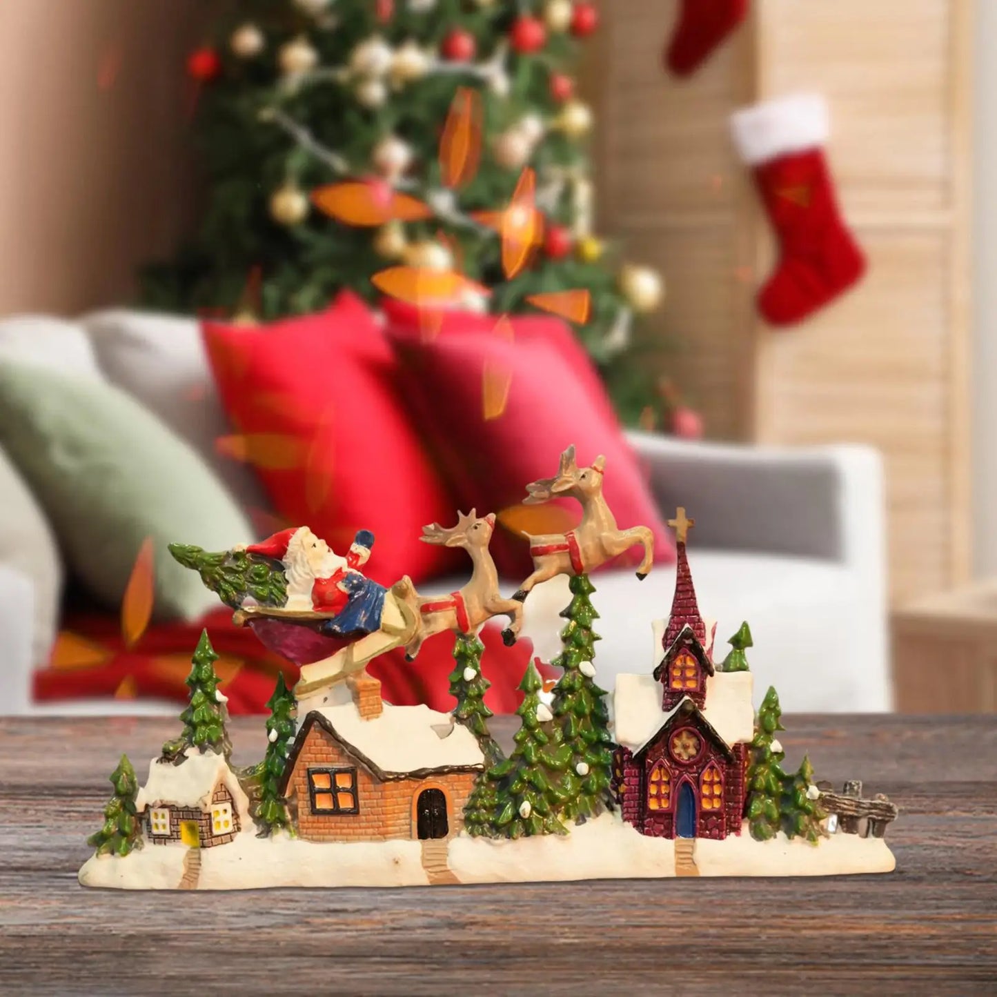 Christmas Village House Figurine Christmas Decoration for Cabinet Shelf Desk Desktop Ornament Christmas Gift Holiday Shelf