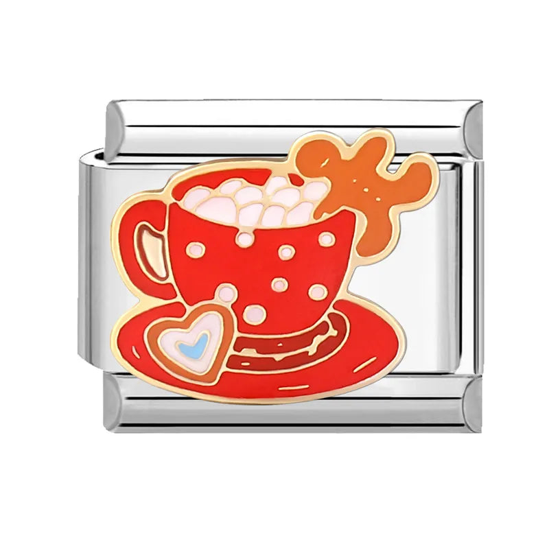 2024 Christmas Tree Santa Claus Socks Snowman Italian Charm Link Stainless Steel Fit 9mm Italian Chain Bracelet DIY Xmas Gift