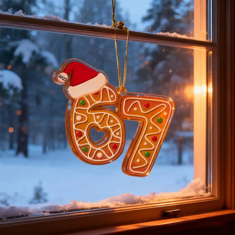 2025 Funny 67 Meme Gingerbread Christmas Ornament Acrylic Keepsake Gift For Grandchildren & TeensTrend Holiday Tree Decoration