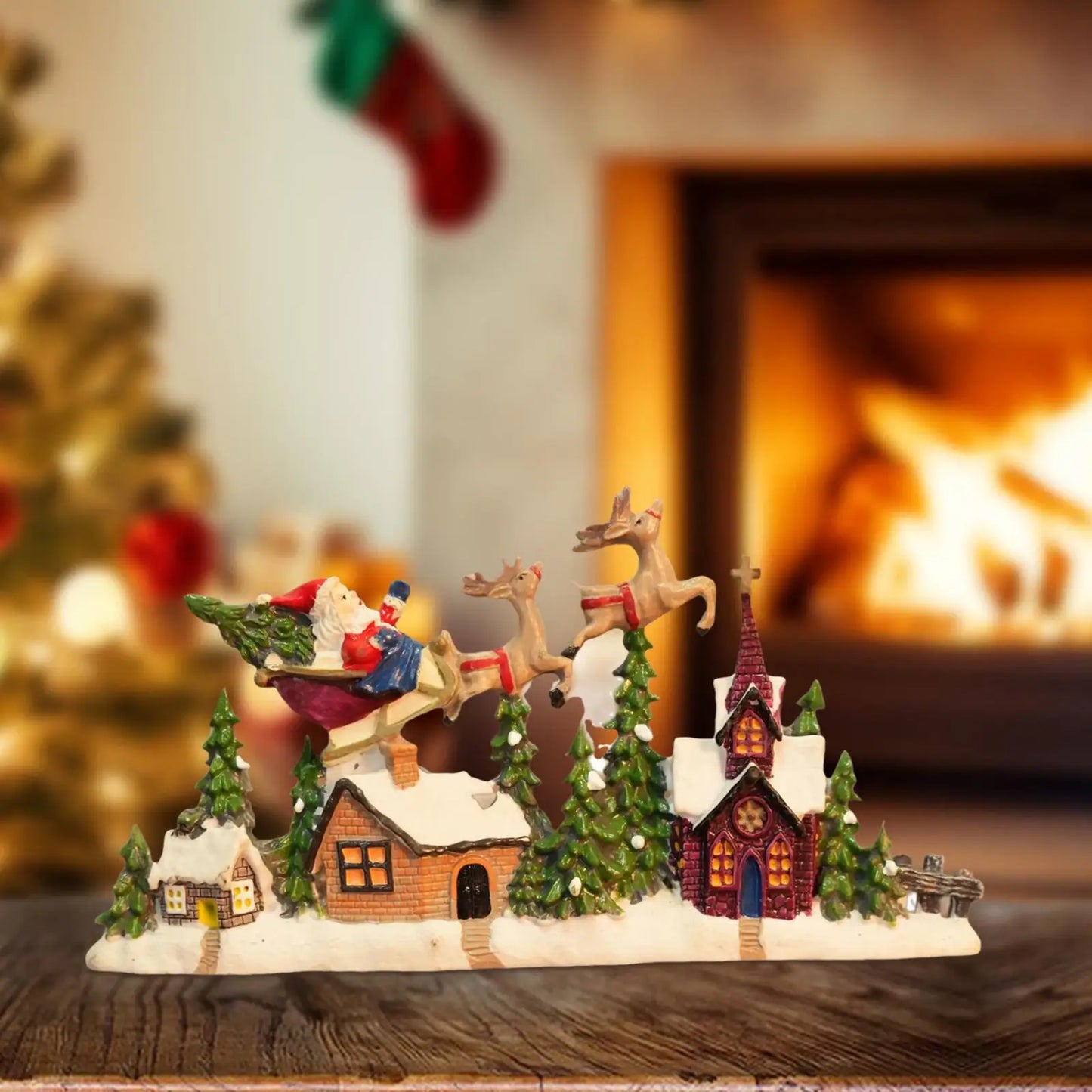 Christmas Village House Figurine Christmas Decoration for Cabinet Shelf Desk Desktop Ornament Christmas Gift Holiday Shelf