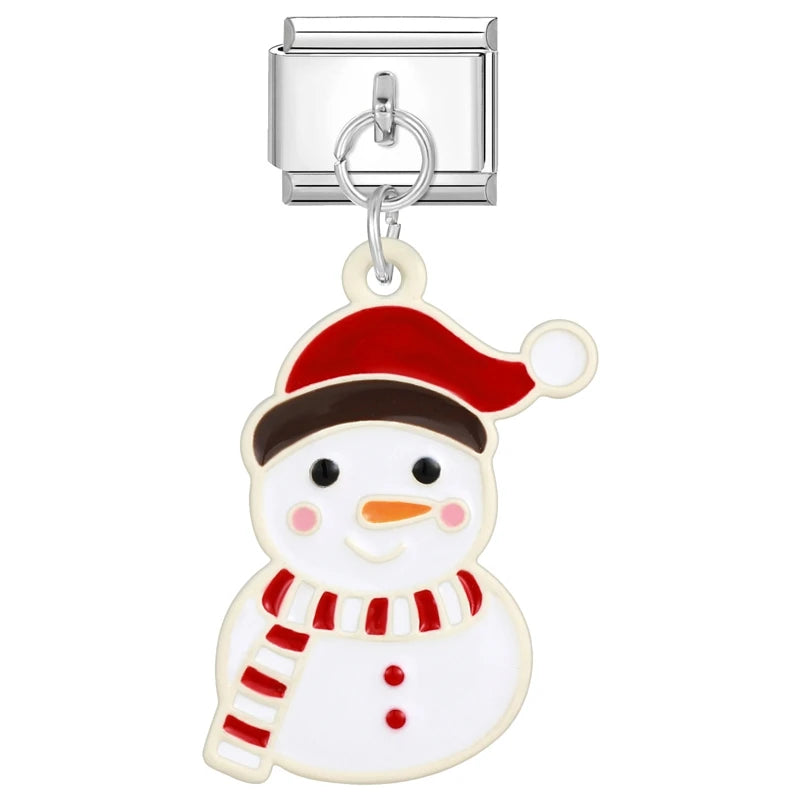 2024 Christmas Tree Santa Claus Socks Snowman Italian Charm Link Stainless Steel Fit 9mm Italian Chain Bracelet DIY Xmas Gift