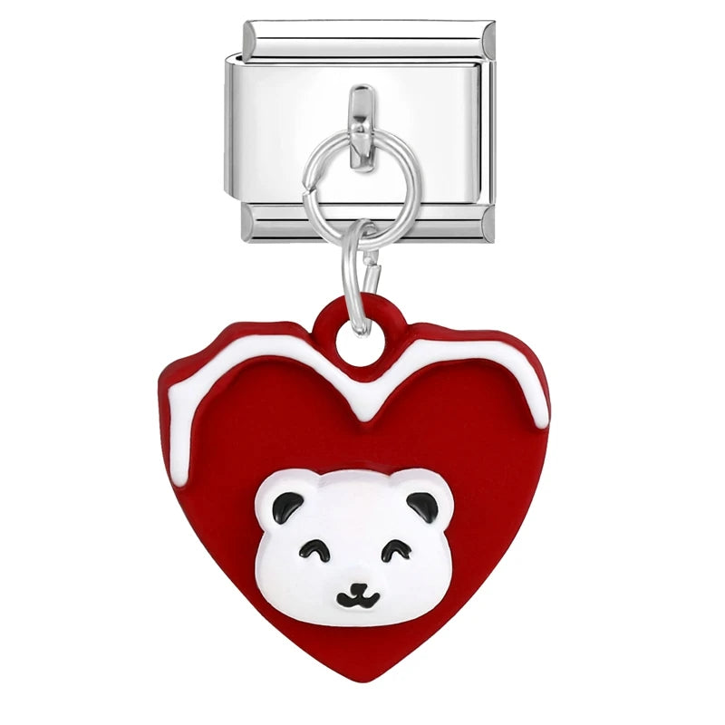 2024 Christmas Tree Santa Claus Socks Snowman Italian Charm Link Stainless Steel Fit 9mm Italian Chain Bracelet DIY Xmas Gift