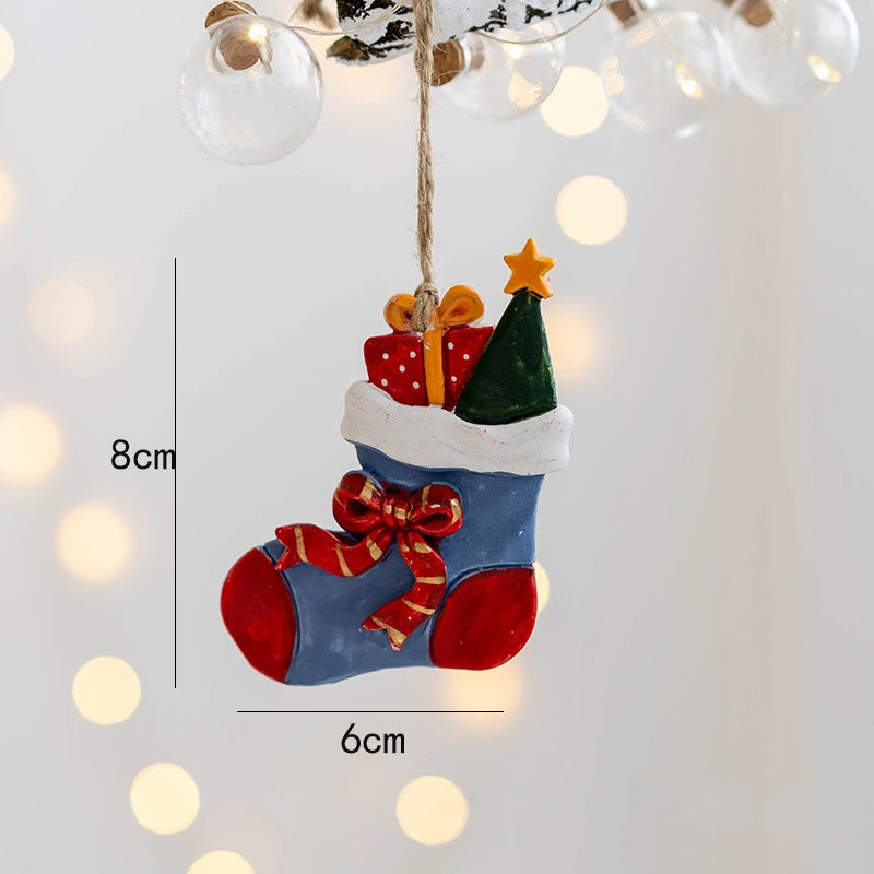 Christmas Resin Tree Decorations Santa Snowman Angel Pendant Ornament DIY Kids Toys Noel Navidad Kerst 2023