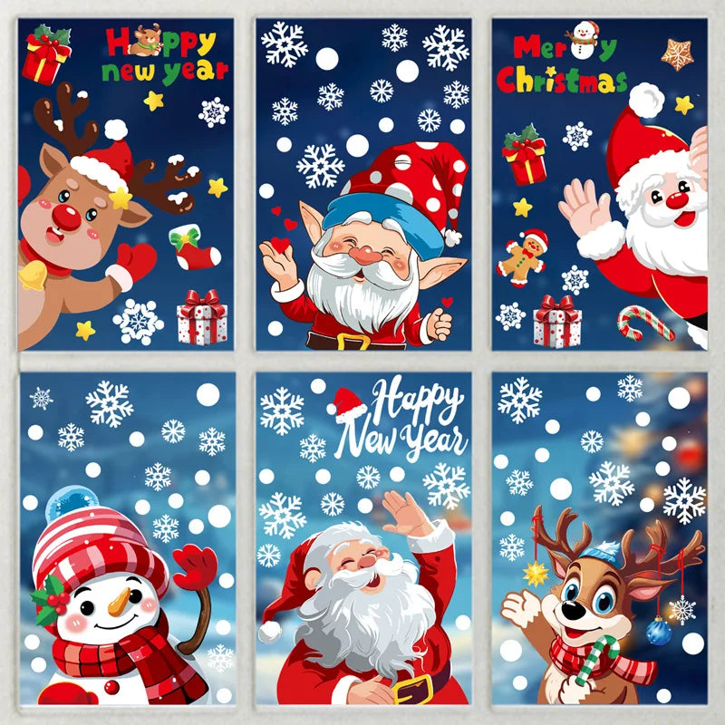 Christmas Window Stickers Merry Christmas Decorations for Home 2024 Christmas Wall Sticker Kids Room New Year Decoration 2025