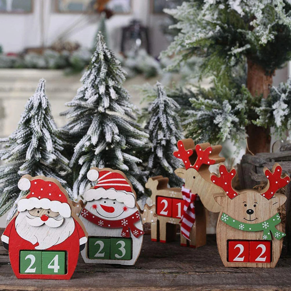 Christmas Countdown Wooden Calendar Blocks Santa Snowman Reindeer Holiday Desk Decor Festive Wooden Tabletop Ornament for Home