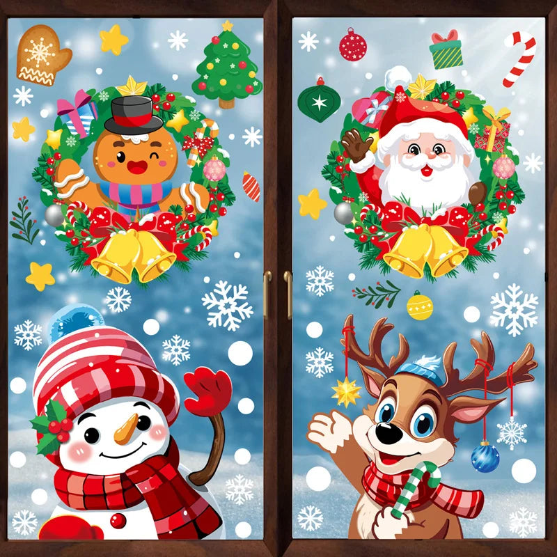 Christmas Window Stickers Merry Christmas Decorations for Home 2024 Christmas Wall Sticker Kids Room New Year Decoration 2025