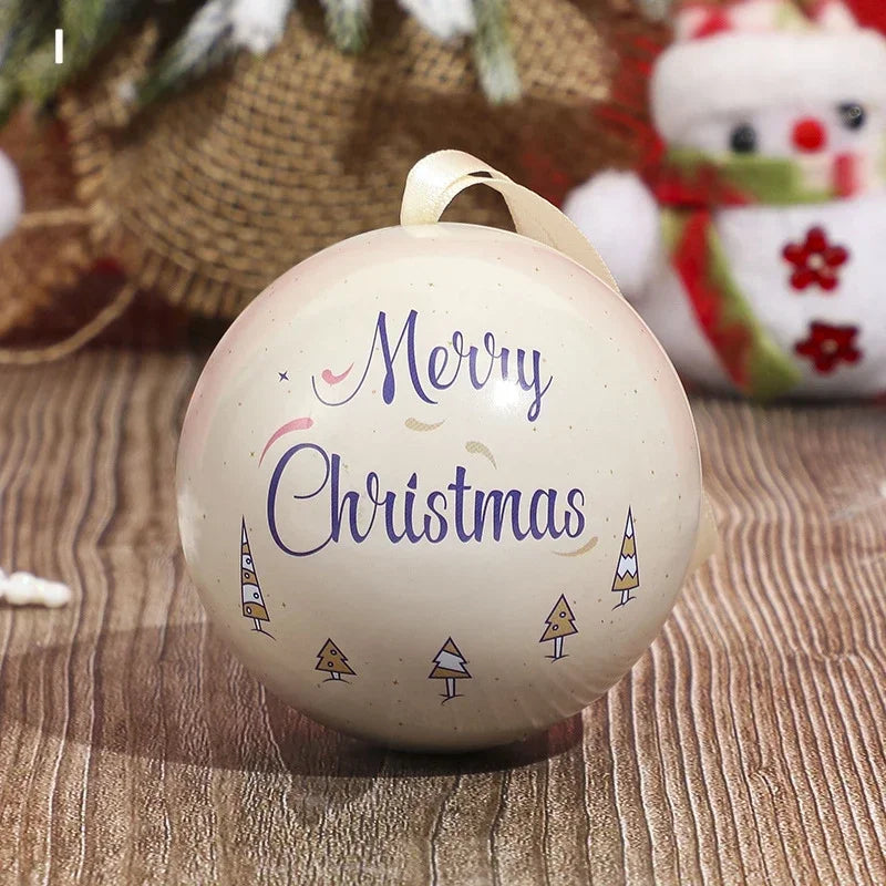 1pcs Christmas Ball Candy Box Christmas Tree Pendant Tinplate Children Spherical Gift Iron Box New Year Decoration Xmas