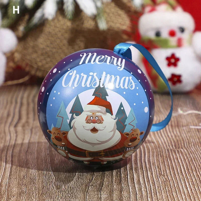 1pcs Christmas Ball Candy Box Christmas Tree Pendant Tinplate Children Spherical Gift Iron Box New Year Decoration Xmas