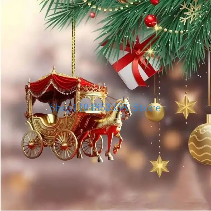 Upgrades Acrylic Horse Carriage Christmas Tree Decorations Winter Themed Hanging Ornaments For Homes Holiday Display