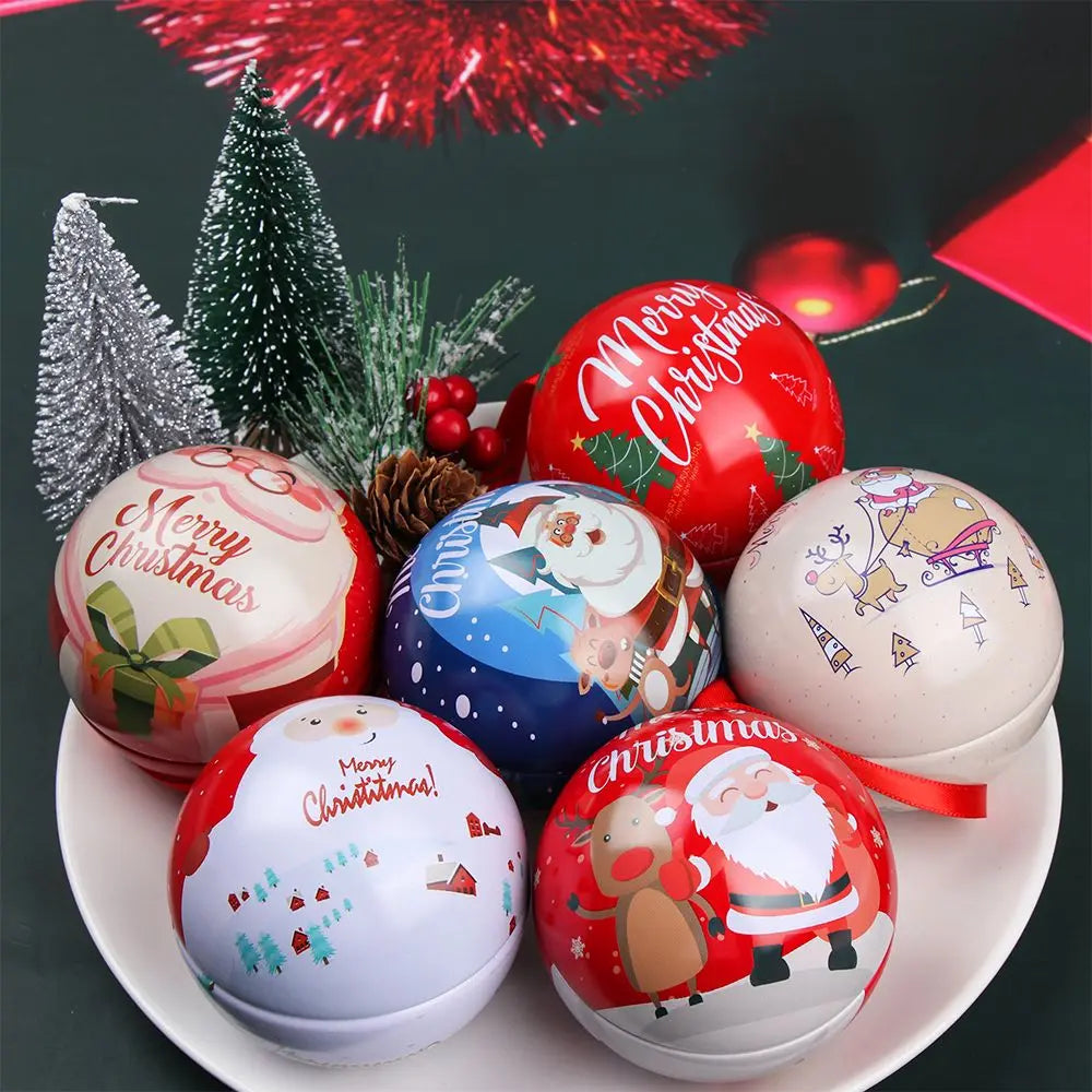 1pcs Christmas Ball Candy Box Christmas Tree Pendant Tinplate Children Spherical Gift Iron Box New Year Decoration Xmas