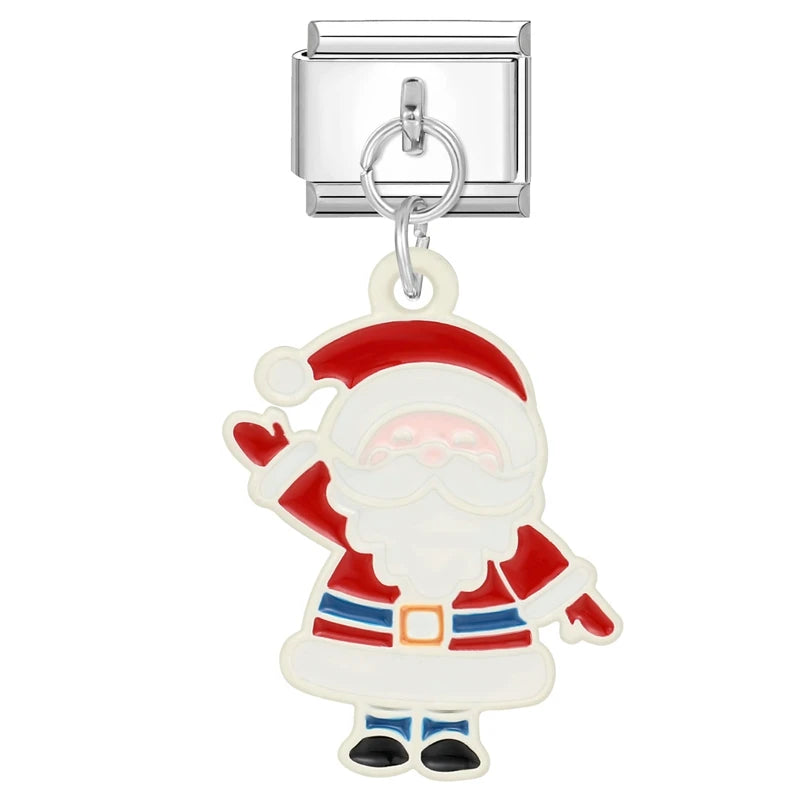 2024 Christmas Tree Santa Claus Socks Snowman Italian Charm Link Stainless Steel Fit 9mm Italian Chain Bracelet DIY Xmas Gift