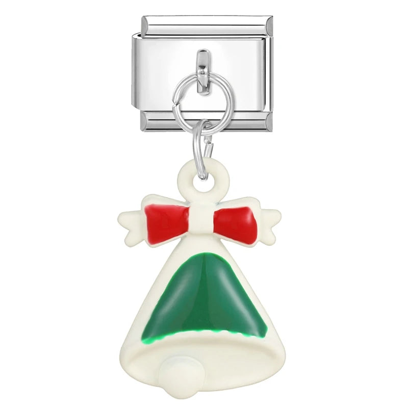 2024 Christmas Tree Santa Claus Socks Snowman Italian Charm Link Stainless Steel Fit 9mm Italian Chain Bracelet DIY Xmas Gift