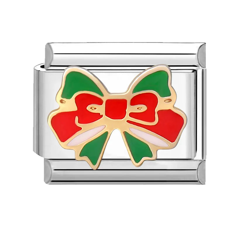 2024 Christmas Tree Santa Claus Socks Snowman Italian Charm Link Stainless Steel Fit 9mm Italian Chain Bracelet DIY Xmas Gift