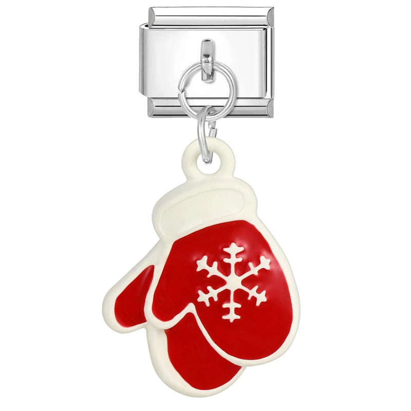 2024 Christmas Tree Santa Claus Socks Snowman Italian Charm Link Stainless Steel Fit 9mm Italian Chain Bracelet DIY Xmas Gift