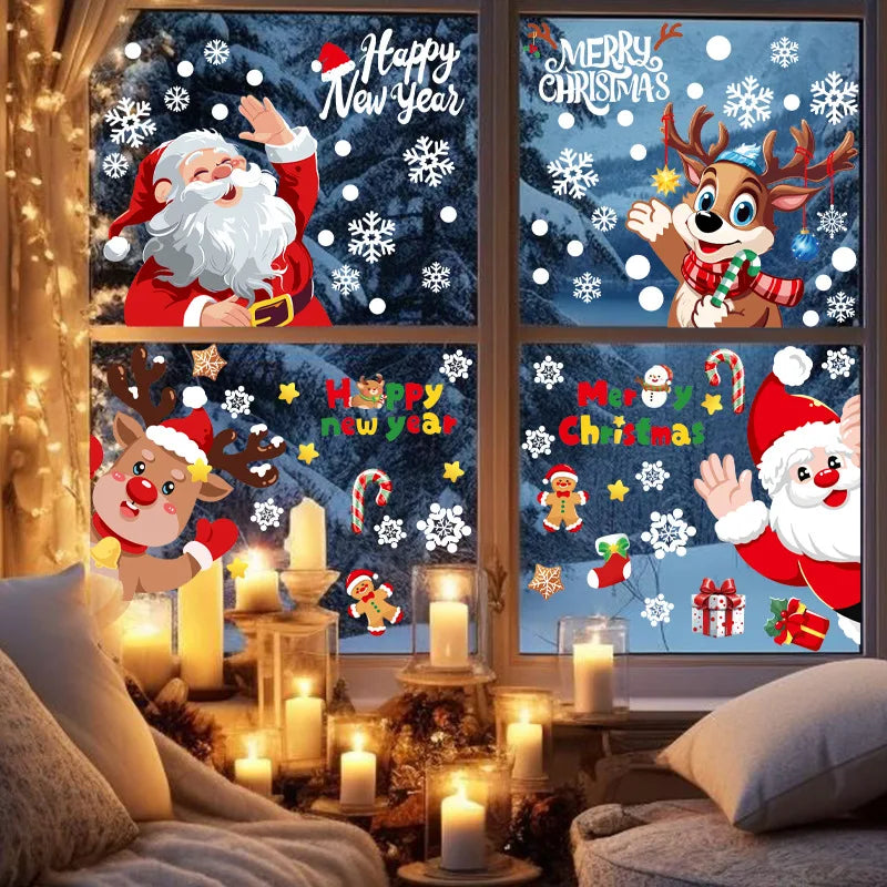 Christmas Window Stickers Merry Christmas Decorations for Home 2024 Christmas Wall Sticker Kids Room New Year Decoration 2025