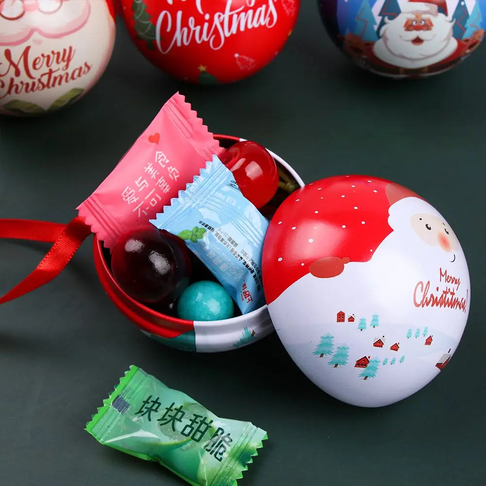 1pcs Christmas Ball Candy Box Christmas Tree Pendant Tinplate Children Spherical Gift Iron Box New Year Decoration Xmas