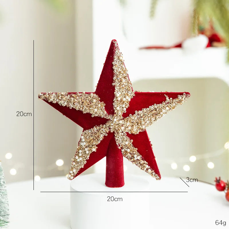Christmas Tree Red Decorations Flocking Xmas Tree Top Star Bow Flower Burgundy Sequined Christmas Balls New Year Party Decors