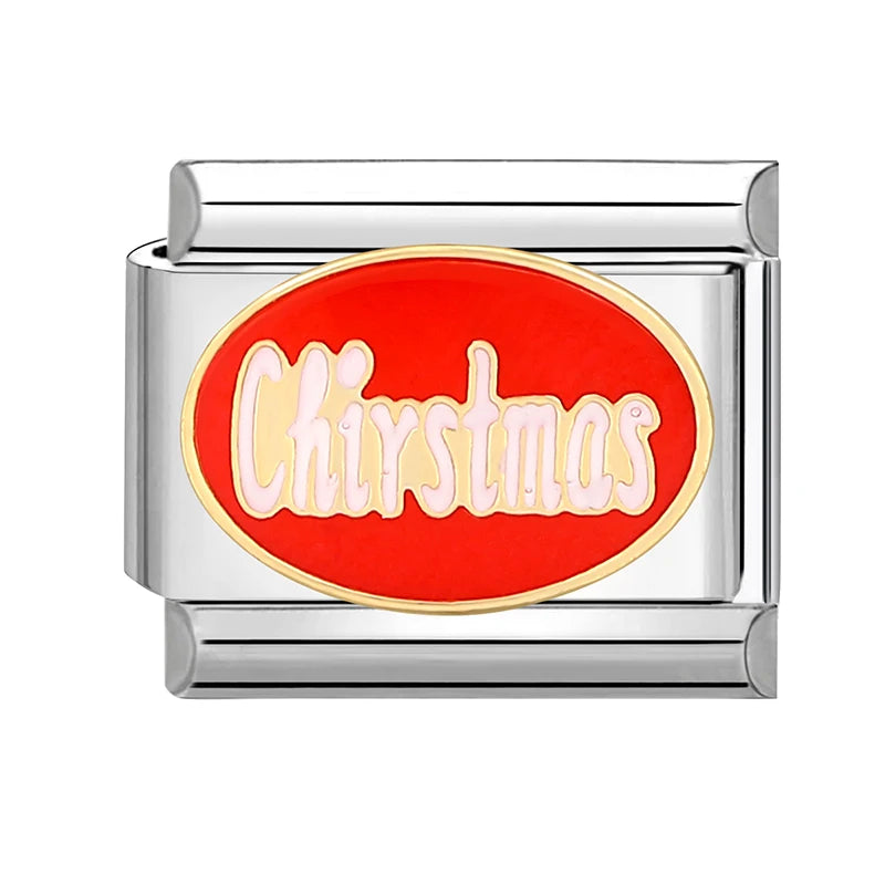 2024 Christmas Tree Santa Claus Socks Snowman Italian Charm Link Stainless Steel Fit 9mm Italian Chain Bracelet DIY Xmas Gift