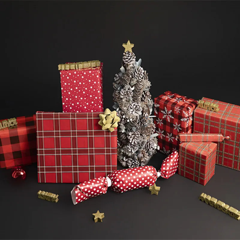 1PC 50*70cm Gift Wrapping Red Plaid Snowflake Christmas Gift Packaging Paper Diy Crafts Papers Birthday Christmas Gift Paper