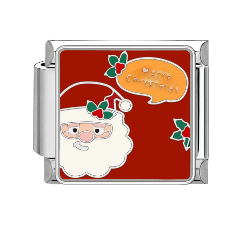 2024 Christmas Tree Santa Claus Socks Snowman Italian Charm Link Stainless Steel Fit 9mm Italian Chain Bracelet DIY Xmas Gift