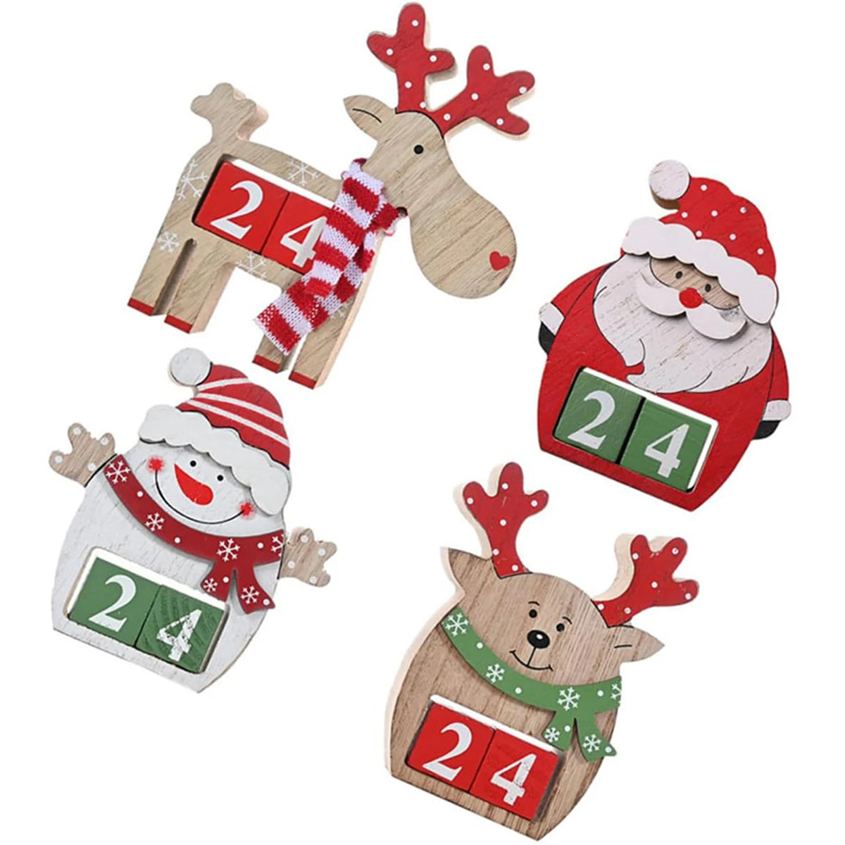 Christmas Countdown Wooden Calendar Blocks Santa Snowman Reindeer Holiday Desk Decor Festive Wooden Tabletop Ornament for Home