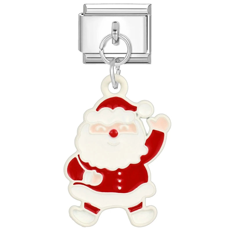 2024 Christmas Tree Santa Claus Socks Snowman Italian Charm Link Stainless Steel Fit 9mm Italian Chain Bracelet DIY Xmas Gift