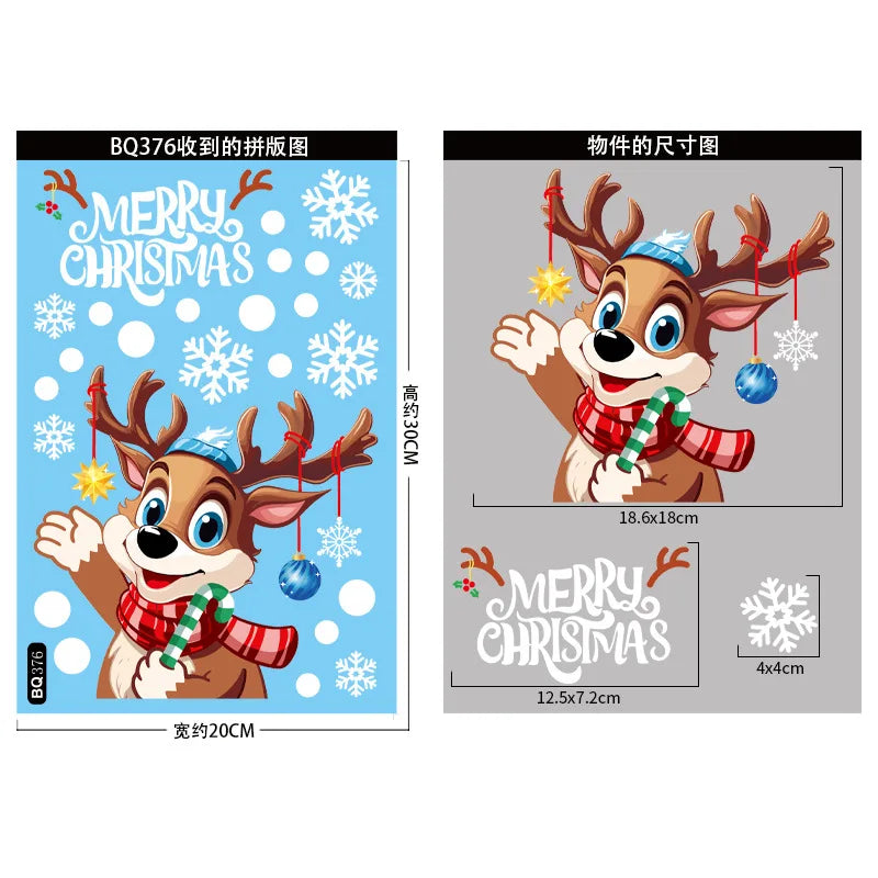 Christmas Window Stickers Merry Christmas Decorations for Home 2024 Christmas Wall Sticker Kids Room New Year Decoration 2025