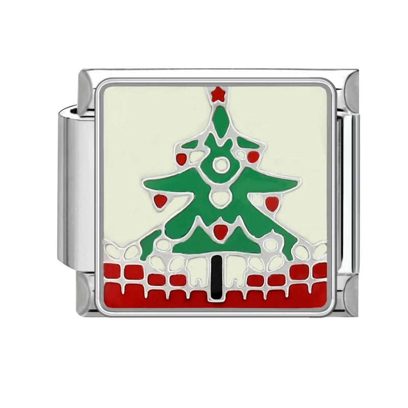 2024 Christmas Tree Santa Claus Socks Snowman Italian Charm Link Stainless Steel Fit 9mm Italian Chain Bracelet DIY Xmas Gift