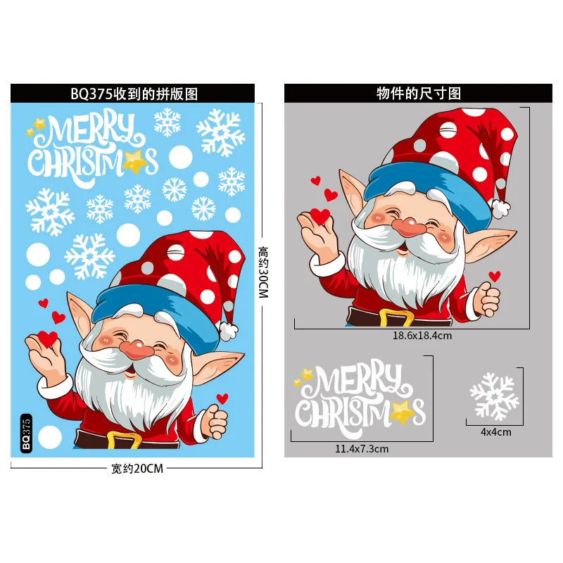 Christmas Window Stickers Merry Christmas Decorations for Home 2024 Christmas Wall Sticker Kids Room New Year Decoration 2025