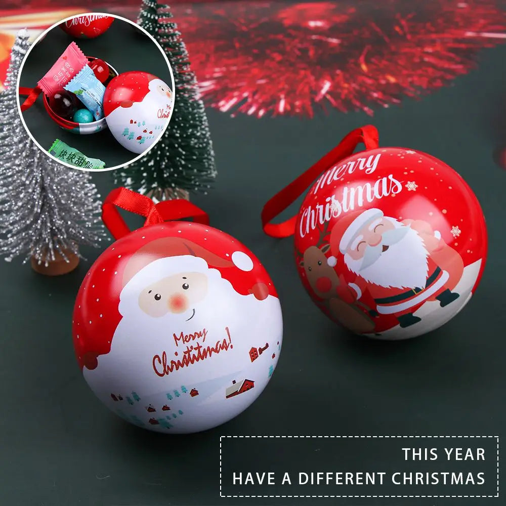 1pcs Christmas Ball Candy Box Christmas Tree Pendant Tinplate Children Spherical Gift Iron Box New Year Decoration Xmas