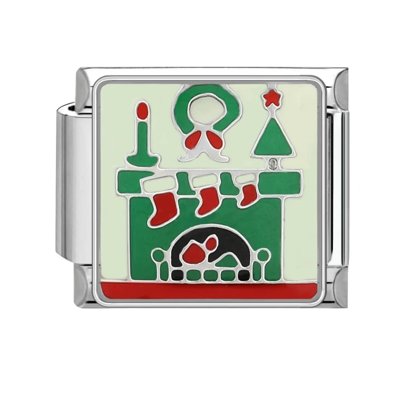 2024 Christmas Tree Santa Claus Socks Snowman Italian Charm Link Stainless Steel Fit 9mm Italian Chain Bracelet DIY Xmas Gift