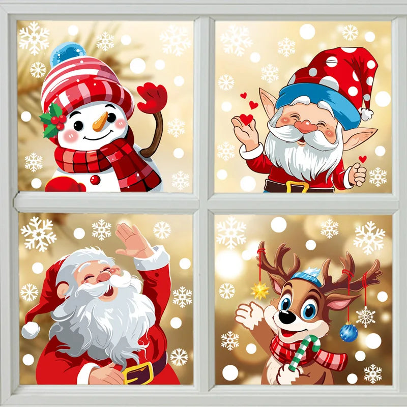 Christmas Window Stickers Merry Christmas Decorations for Home 2024 Christmas Wall Sticker Kids Room New Year Decoration 2025