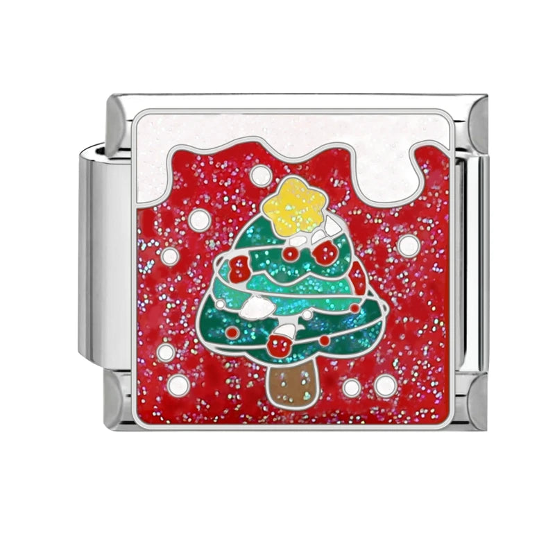 2024 Christmas Tree Santa Claus Socks Snowman Italian Charm Link Stainless Steel Fit 9mm Italian Chain Bracelet DIY Xmas Gift