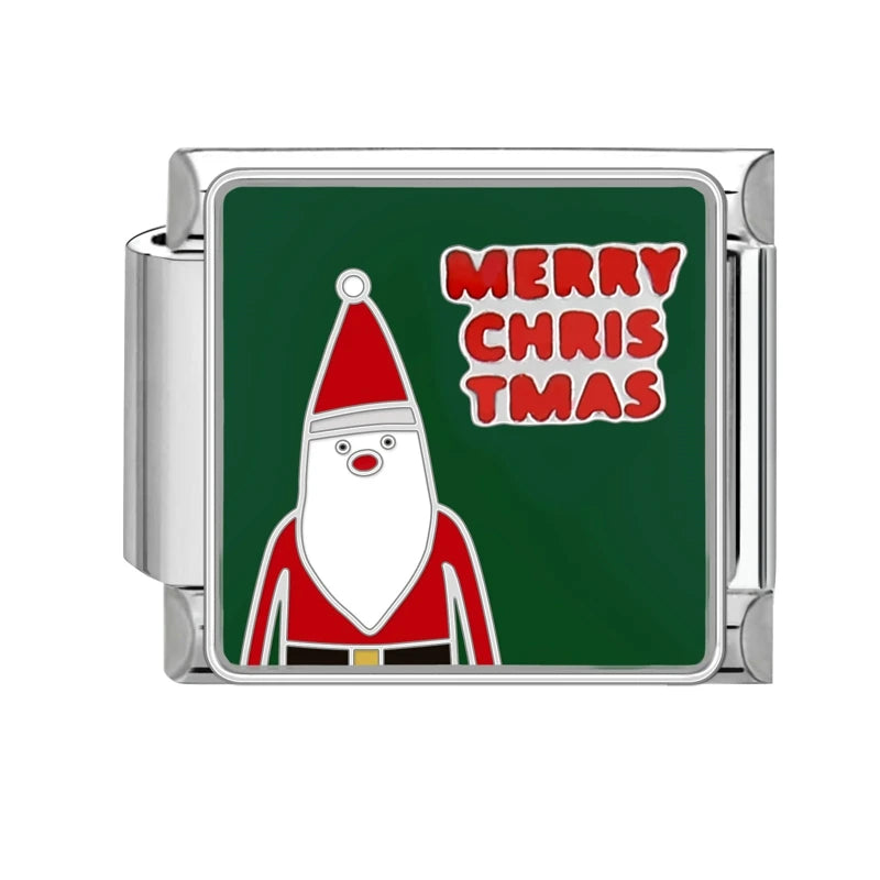 2024 Christmas Tree Santa Claus Socks Snowman Italian Charm Link Stainless Steel Fit 9mm Italian Chain Bracelet DIY Xmas Gift