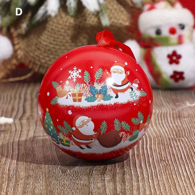 1pcs Christmas Ball Candy Box Christmas Tree Pendant Tinplate Children Spherical Gift Iron Box New Year Decoration Xmas