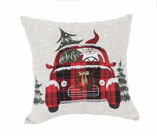 Santa Claus in Red Car Christmas Pillow – 14x14” Festive Cushion Cover