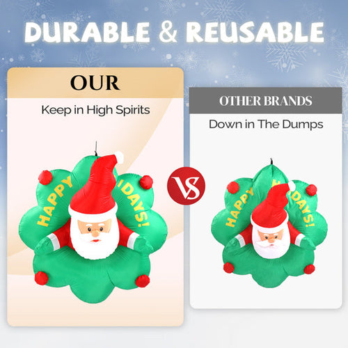 4ft Window Santa Claus Wreath, 5 LED Lights, Bundle Pocket Christmas