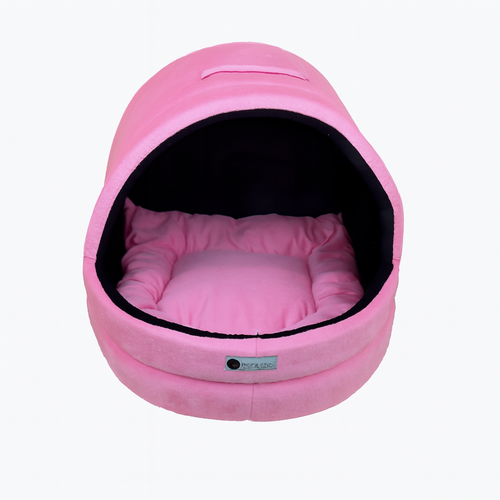 Soft Covered Igloo Style Pet House-Baby Pink & Black